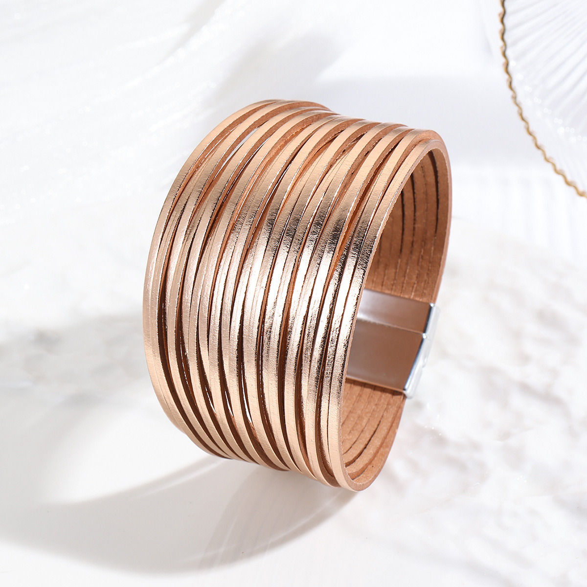 新款亚马逊多条渐变男手环皮绳混色百搭女士PU皮革皮手链磁扣手镯详情19