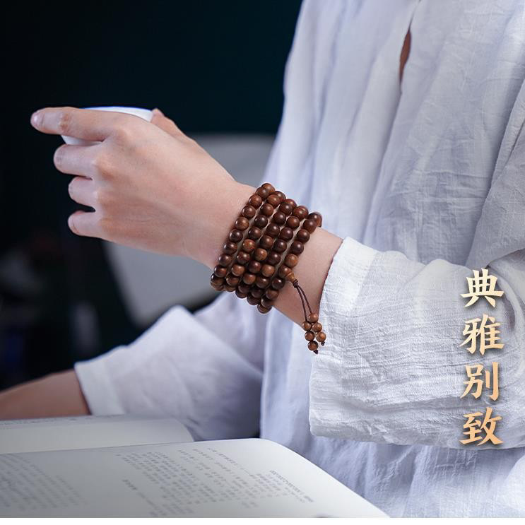 佛具用品印度老山檀香老料0.8*108颗多圈佛珠念珠男女款手串精品详情3