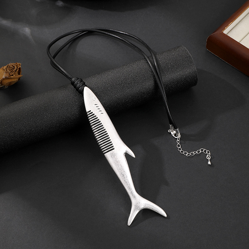 跨境亚马逊欧美定制长项链鱼形吊坠简约风独特设计毛衣链时尚饰品详情11