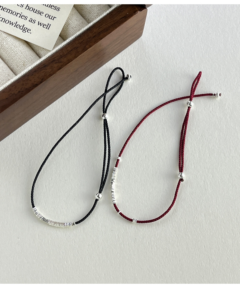 925纯银碎银子红绳脚链女手工编织设计甜美气质学生闺蜜配饰F4083详情8