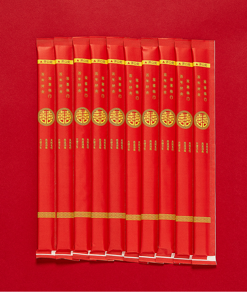 一次性筷子结婚餐具喜筷婚礼酒席宴请红色商用独立包装竹筷卫生筷详情6