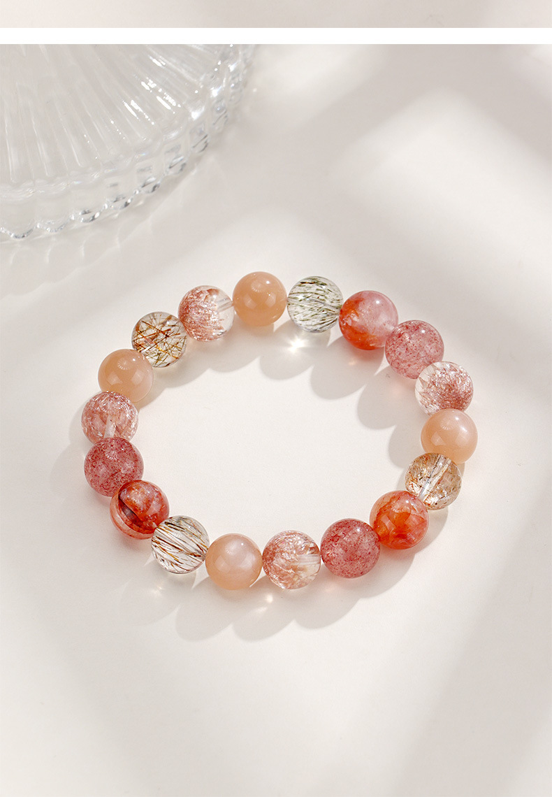Strawberry Fireworks multi-treasure beaded bracelet for women, a niche high-end sensory color hair crystal red gel flower fireworks Super Seven crystal bracelet pic 26
