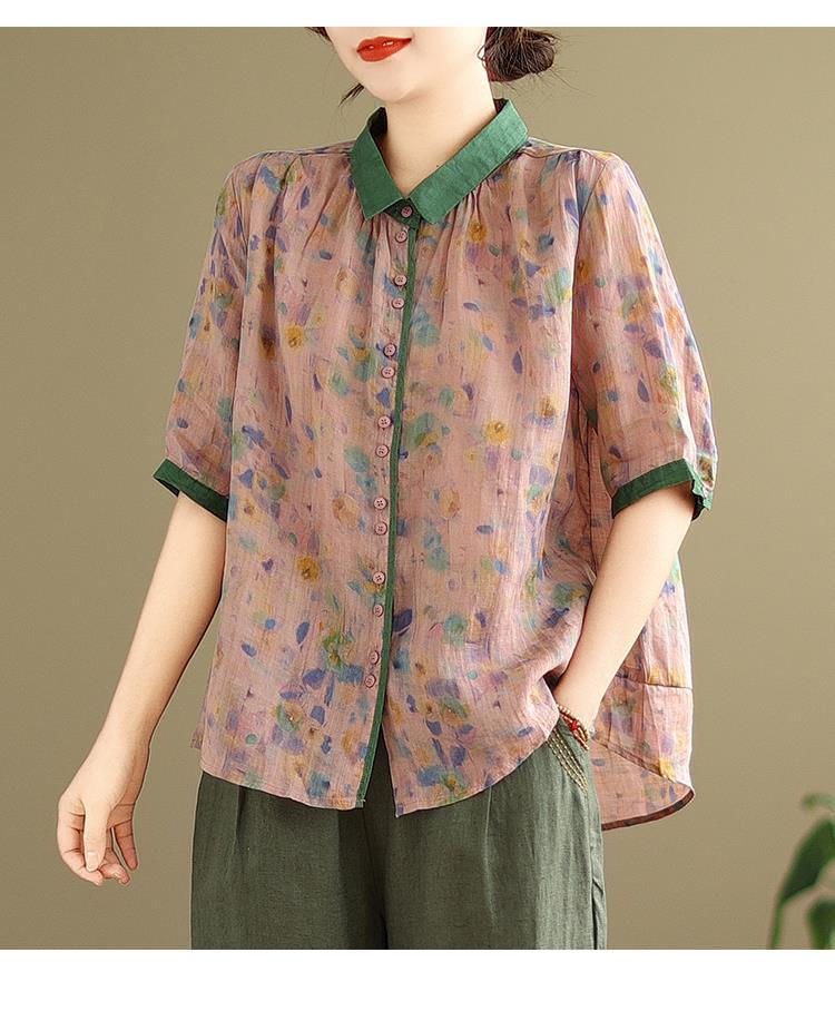 中老年妈妈装衬衫棉麻韩版大码复古民族风两件套夏装苎麻套装女装详情20