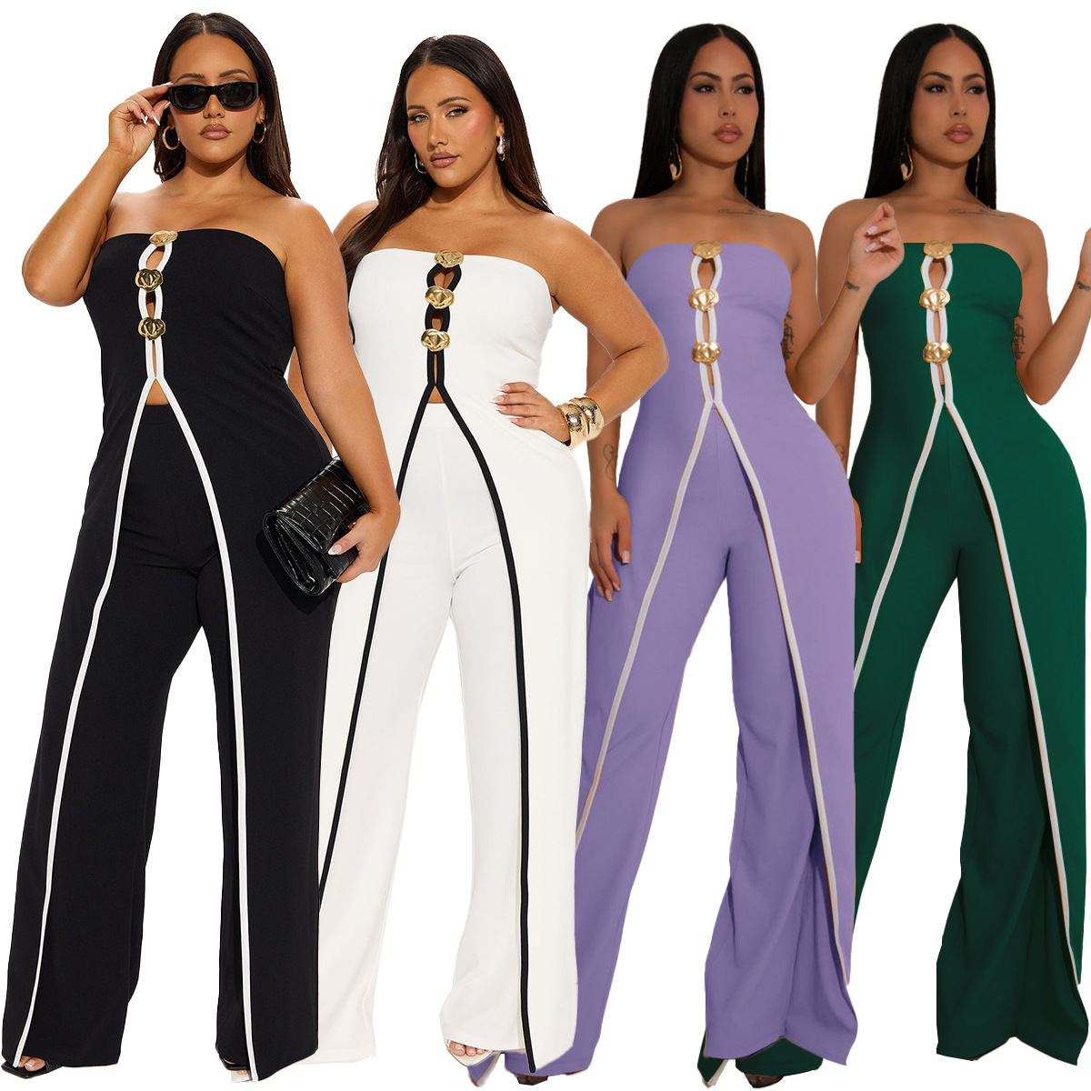ZY6190 Amazon Independent store strapless false two-piece elegantly designed jumpsuit New partyjumpsuit pic 3