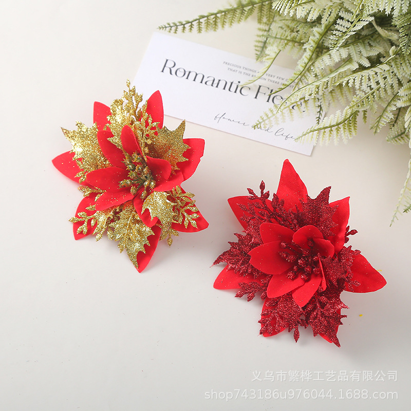 圣诞节金粉圣诞花 圣诞树仿真花装饰配件 商场酒店橱窗场景布置详情3