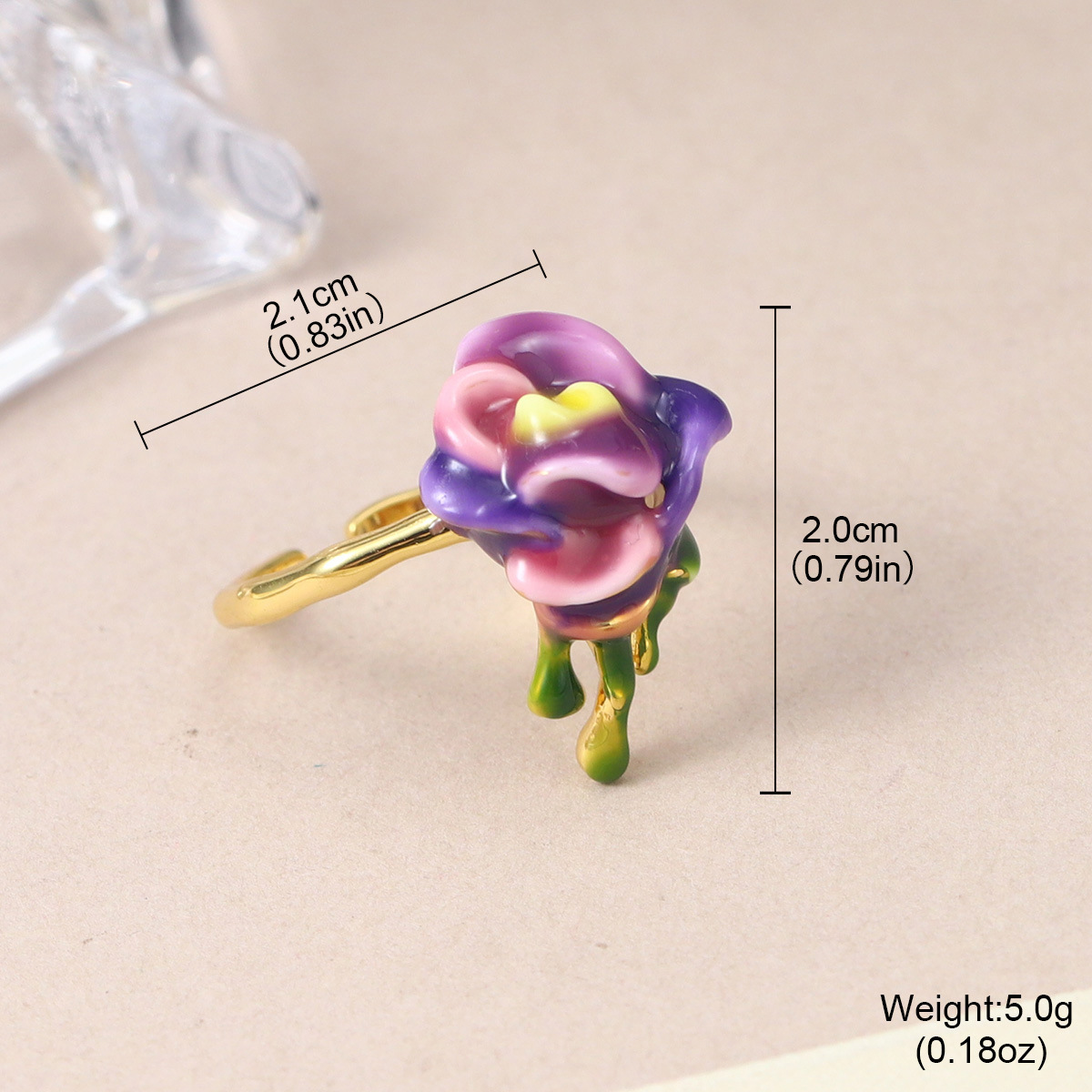 森系珐琅高级感锆石彩色戒指可调节小众设计不掉色花朵指环开口戒详情31