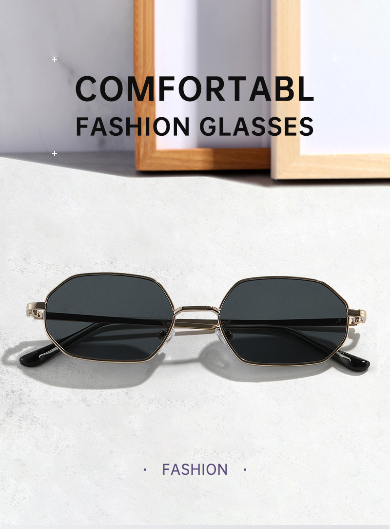 Polygonal metal small-framed sunglasses for both men and women, with a high-end retro look. They are suitable for street photography on the beach and offer UV protection pic 3