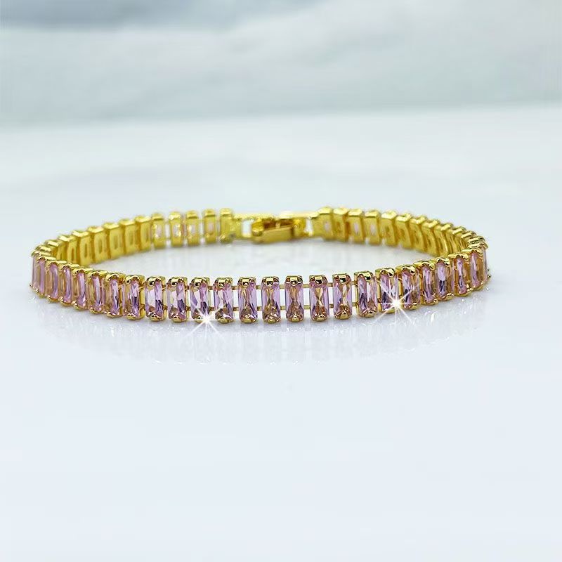 跨境新品欧美镶锆手链  铜镀18K金手链彩色水晶网球链情侣手链女详情10