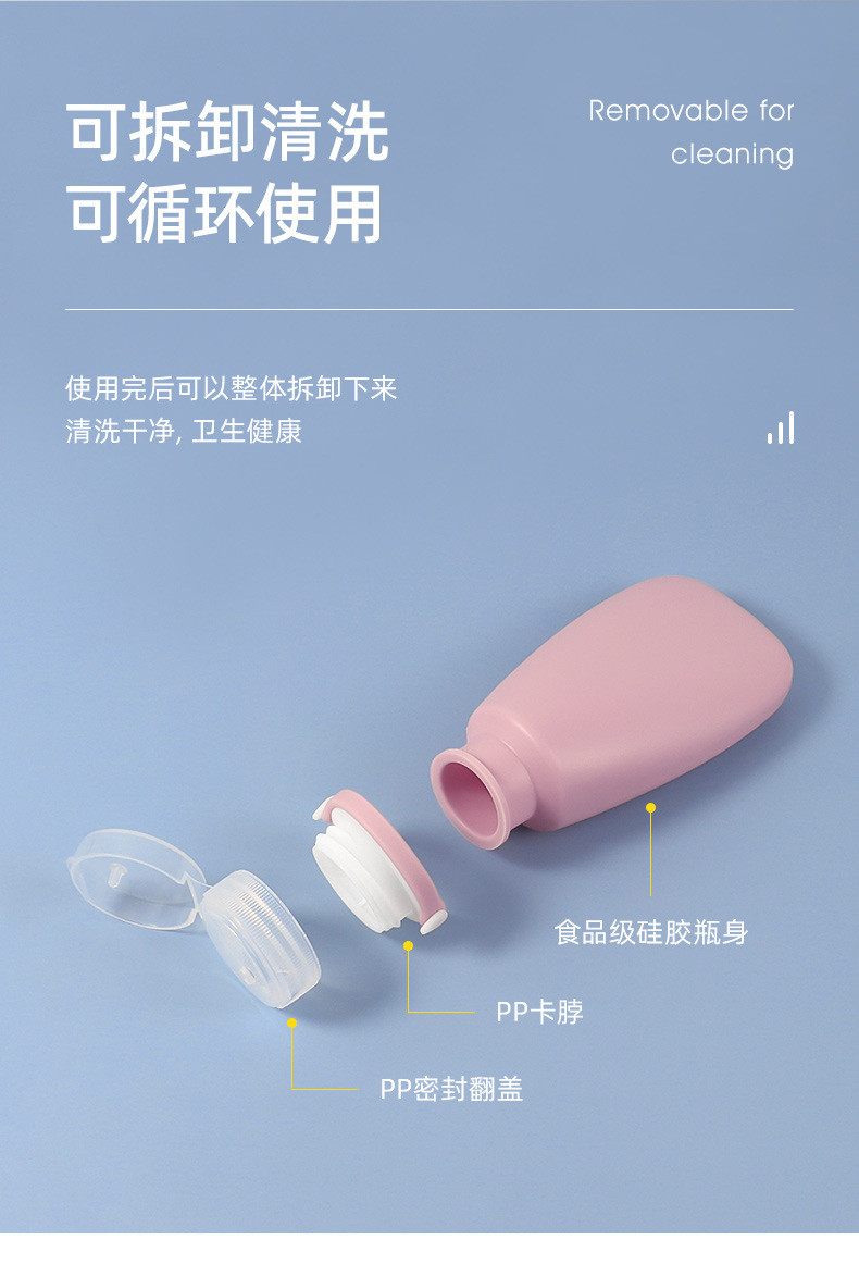 Upgraded leak-proof silicone portioning bottle set for travel shampoo, cosmetics and lotion, customized portioning bottle storage pic 15