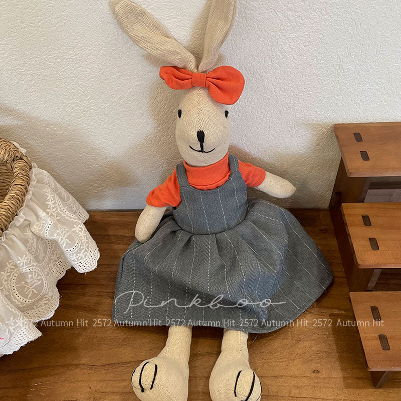 新款韩版秋季兔子玩偶布艺卡通童话儿童公仔可爱居家陪伴摆件配饰布艺复古兔子玩偶 格纹条纹装扮多款式 温馨可爱装饰送礼公仔详情7