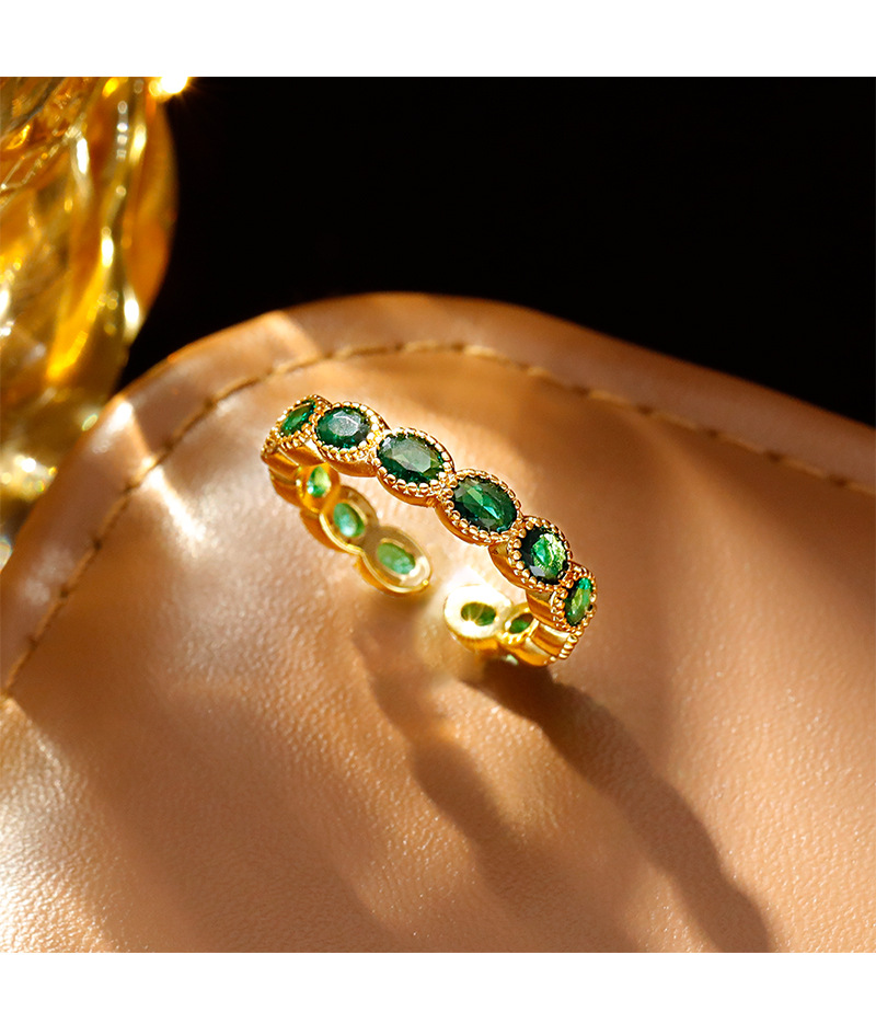 Hyacinth复古港风祖母绿开口戒指女款抖音直播爆款轻奢可调节指环铜镀金色详情8