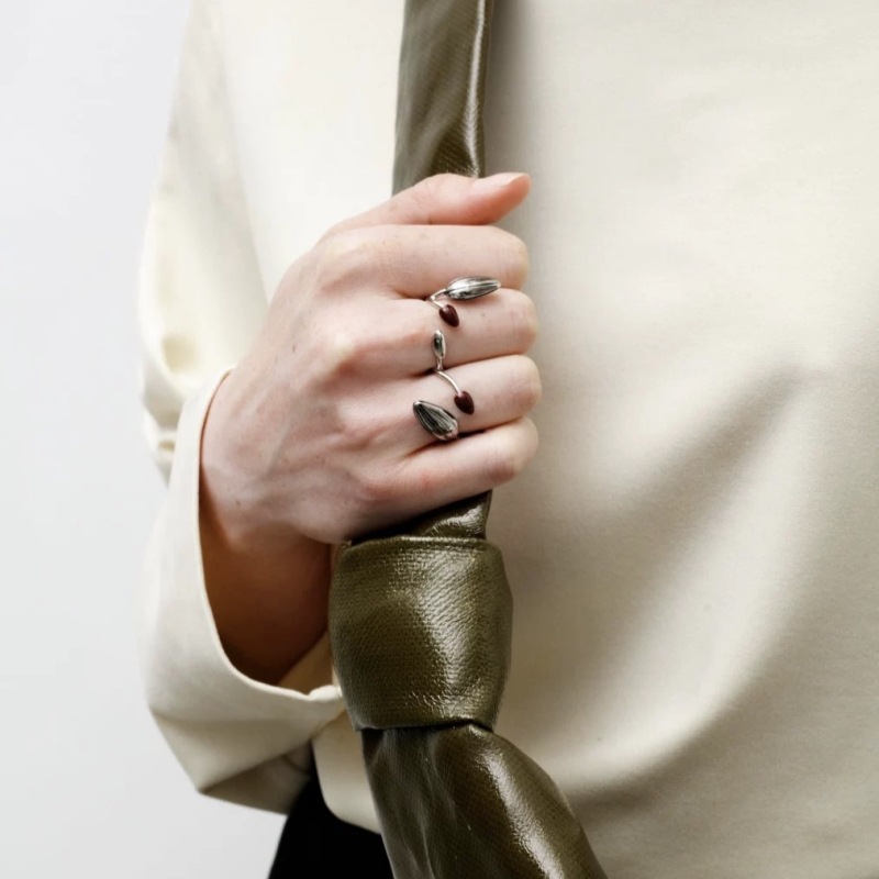 LEMA家珐琅涂釉双戒指 夏季简约素雅可调节瓜子型开口食指戒戒指详情7