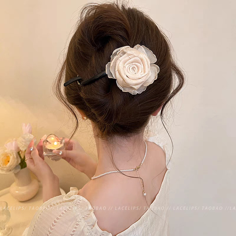 High-end rose flower twist clip for women 2025 new style, back head straight clip, grab clip, versatile hair clip and hair accessory pic 7