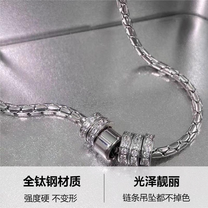 中性冷淡风钛钢闪钻圆环吊坠项链女轻奢小众设计感百搭锁骨链男潮详情3