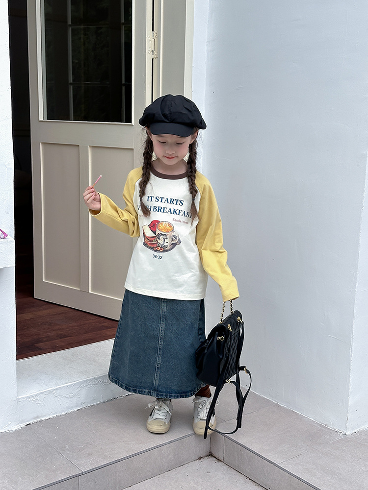 2024秋季新款儿童秋装长袖T恤上衣女童宝宝230克卡通插肩打底衫潮详情50