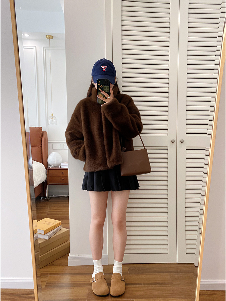 欧貂绒皮毛一体短款立领仿水貂毛外套环保皮草女秋冬新品通勤风详情45