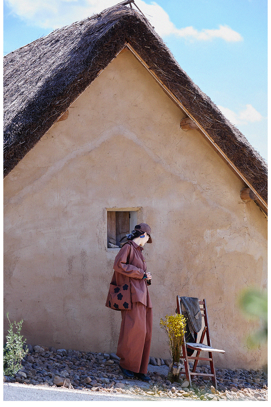 New autumn and winter style, artistic and retro original hazelnut red-brown cotton casual top, high-density, slightly elastic loose shirt for women pic 30