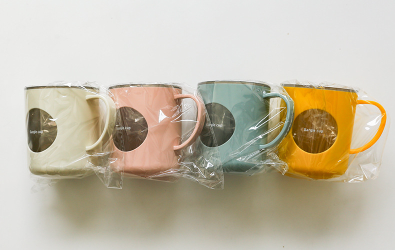 Double-layer contrasting color mouthwash cup, home bathroom brushing cup with handle, cute couple cup, durable washbasin cup pic 1