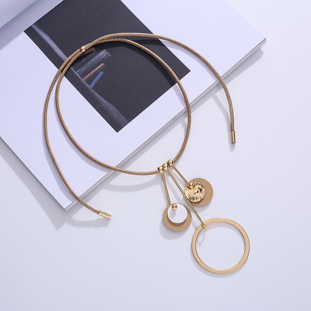 跨境饰品亚马逊爆款项链欧美简约皮革高级时尚长款秋冬女士毛衣链详情8