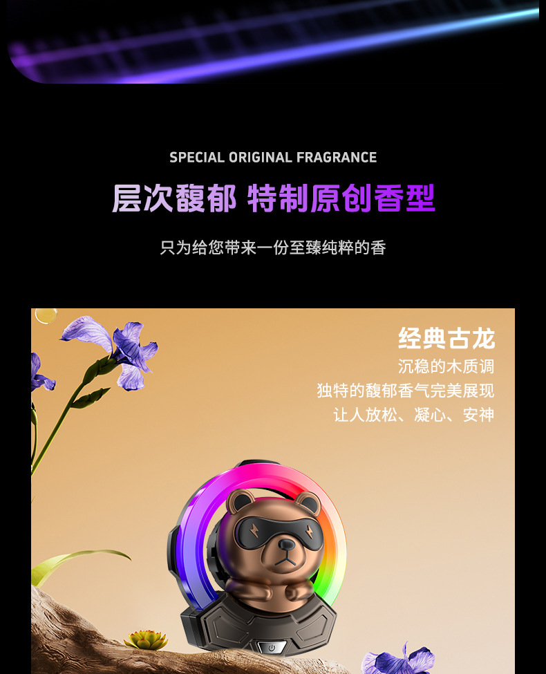 The new car features cute bear ambient lights, air outlets, car aroma diffusers, interior accessories, rhythm lights, and illuminated decorative items pic 14