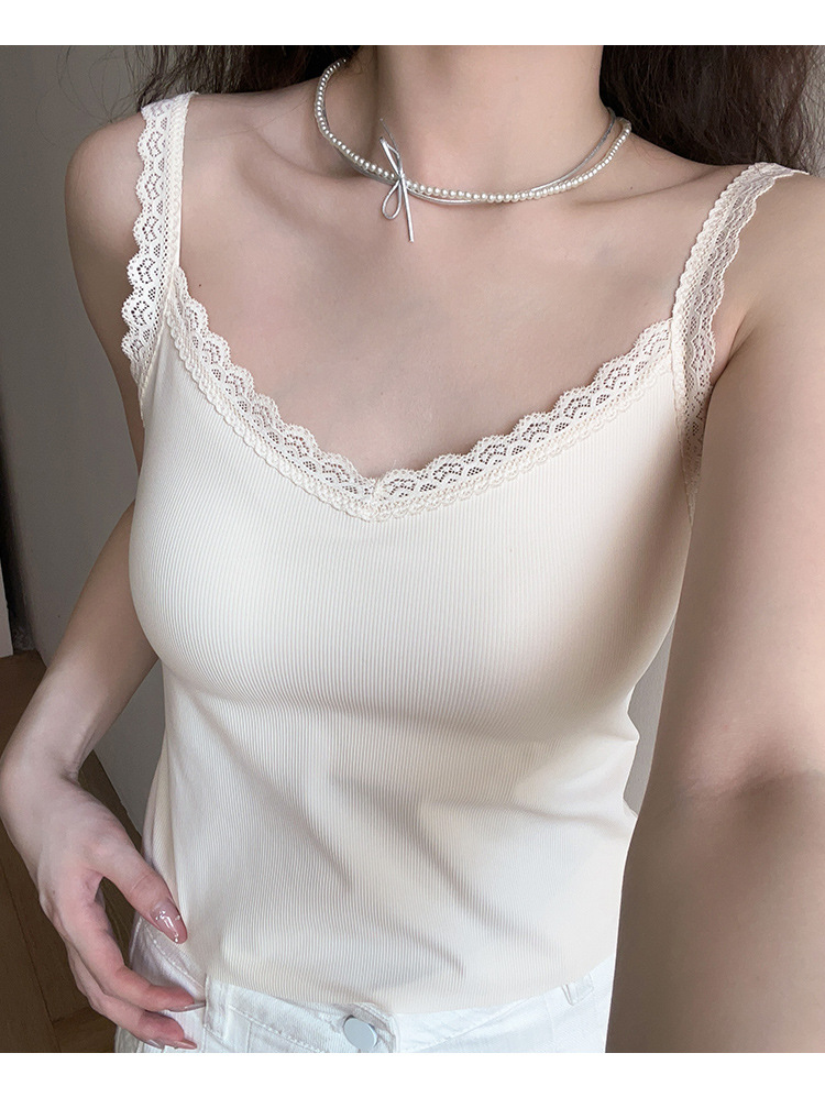 韩系ins风螺纹V领吊带女美背蕾丝花边领口基础百搭舒适内搭小背心详情11
