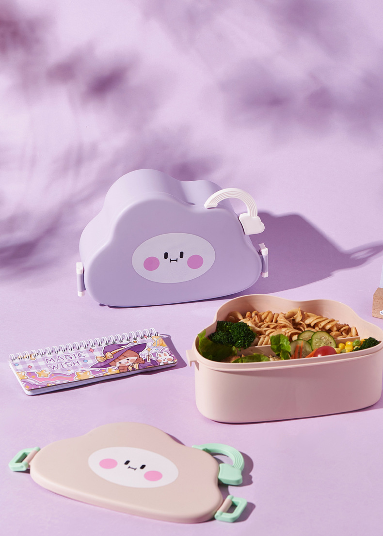 Cartoon bento box, large capacity with tableware, cloud lunch box, picnic and spring outing preservation box, microwave oven, student lunch box pic 10