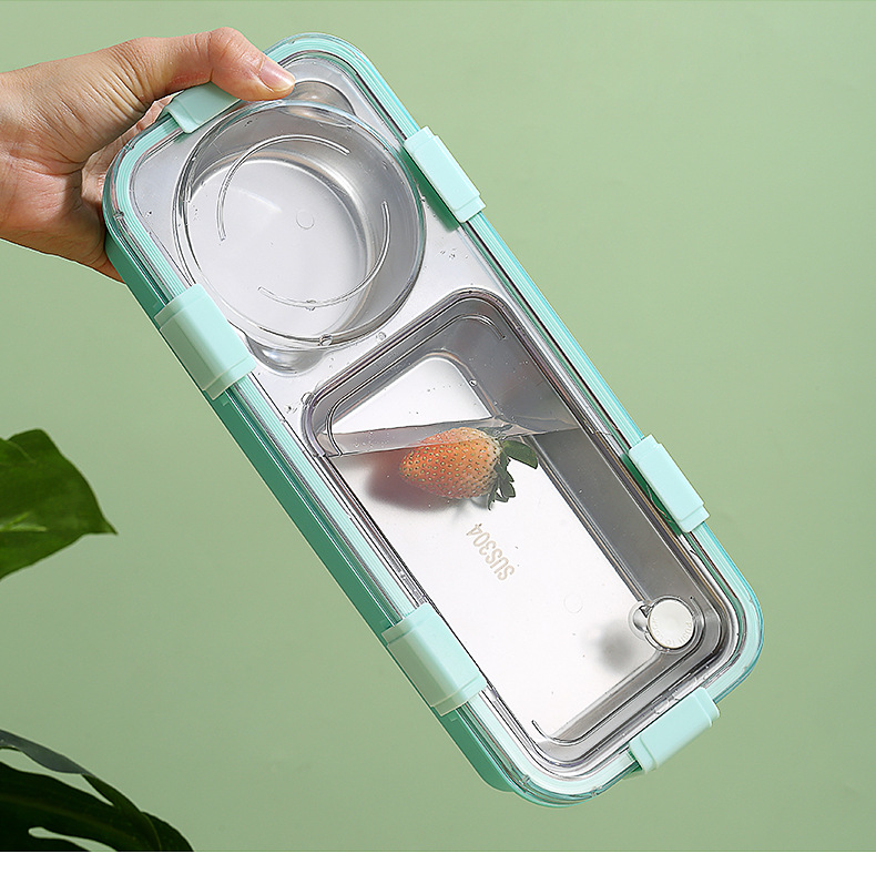 密封带扣轻食304不锈钢餐盒两格带碗可加热上班族便携式便当盒详情4