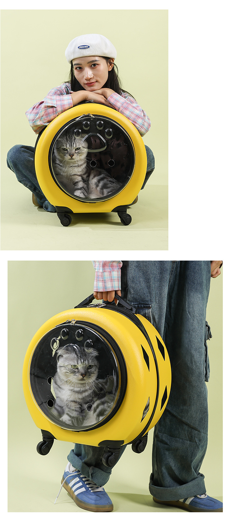 Pet trolley case, cat bag, portable trolley for going out, space capsule, transparent cat suitcase, cat trolley case pic 18