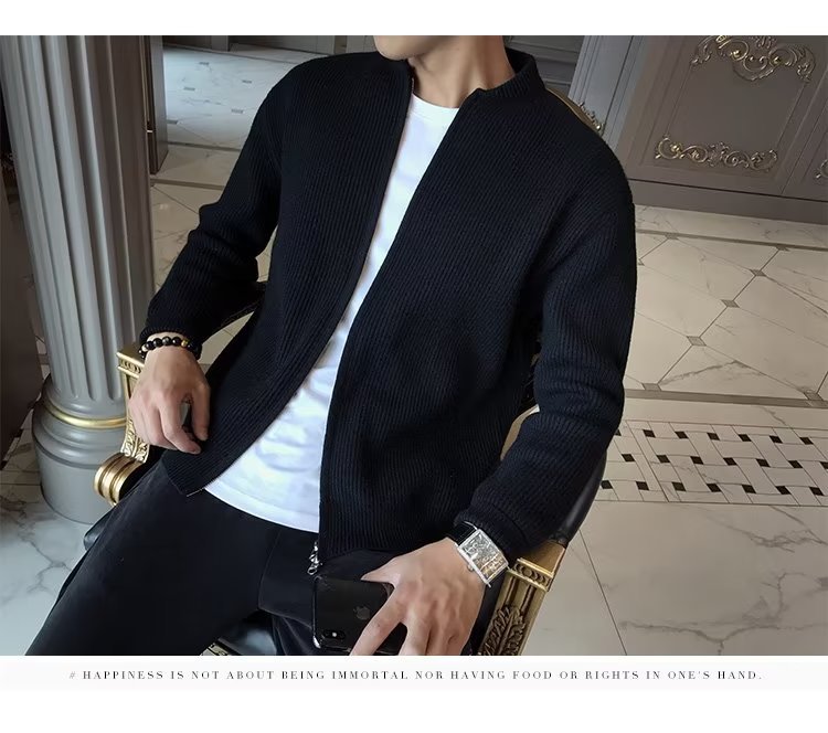 The 2023 new autumn and winter sweater jacket for men, a solid-color knitted cardigan, is a casual, versatile and slimming top for men pic 7
