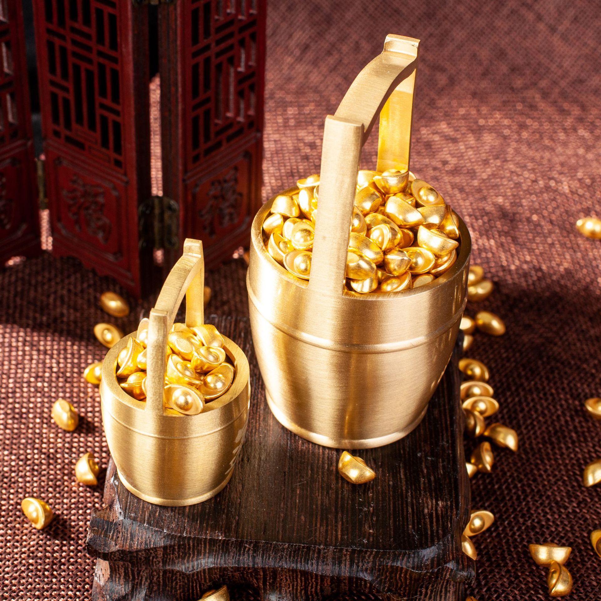 厂家批发合金招财小元宝中式黄铜一桶金礼品装饰沙金金元宝工艺品详情5