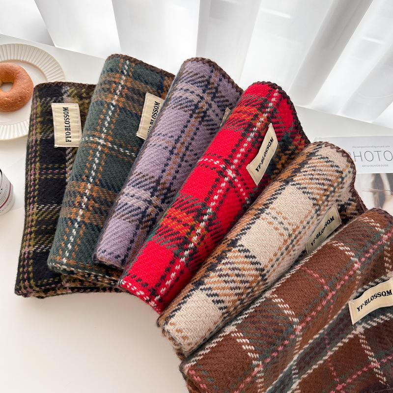 新款直播爆款甜美百搭粉色格子软糯学生格子围巾冬季保暖流苏披肩详情8