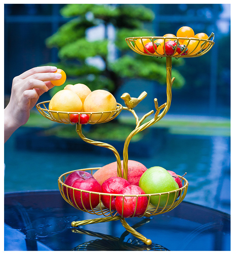 轻奢水果盘创意现代家用三层树枝中小小果盘铁艺多层收纳零食篮详情7