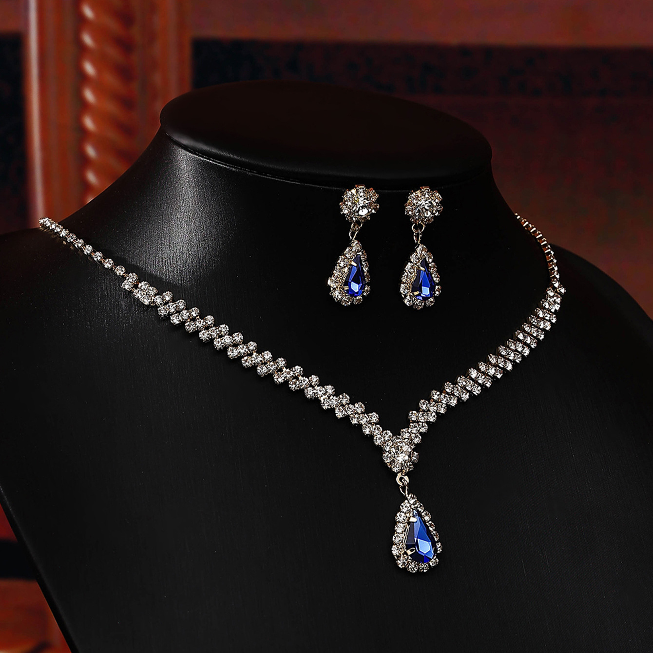 欧美跨境爆款项饰耳饰套装派对宴会珠宝饰品新娘婚礼水钻项链耳环详情17