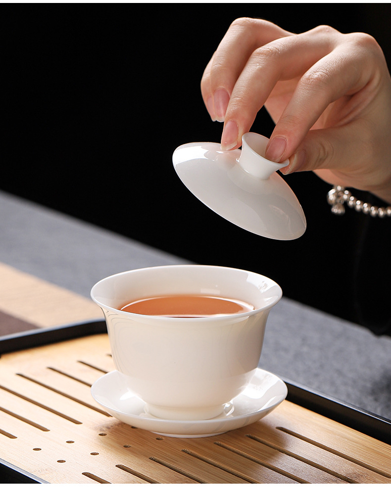 羊脂玉白瓷茶具套装全套功夫茶具盖碗茶杯旅行茶具便携礼盒印LOGO详情18