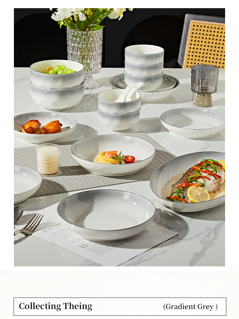 釉下彩2025新款石纹浅灰高级感陶瓷碗碟套装简约家用饭碗盘子勺子详情19