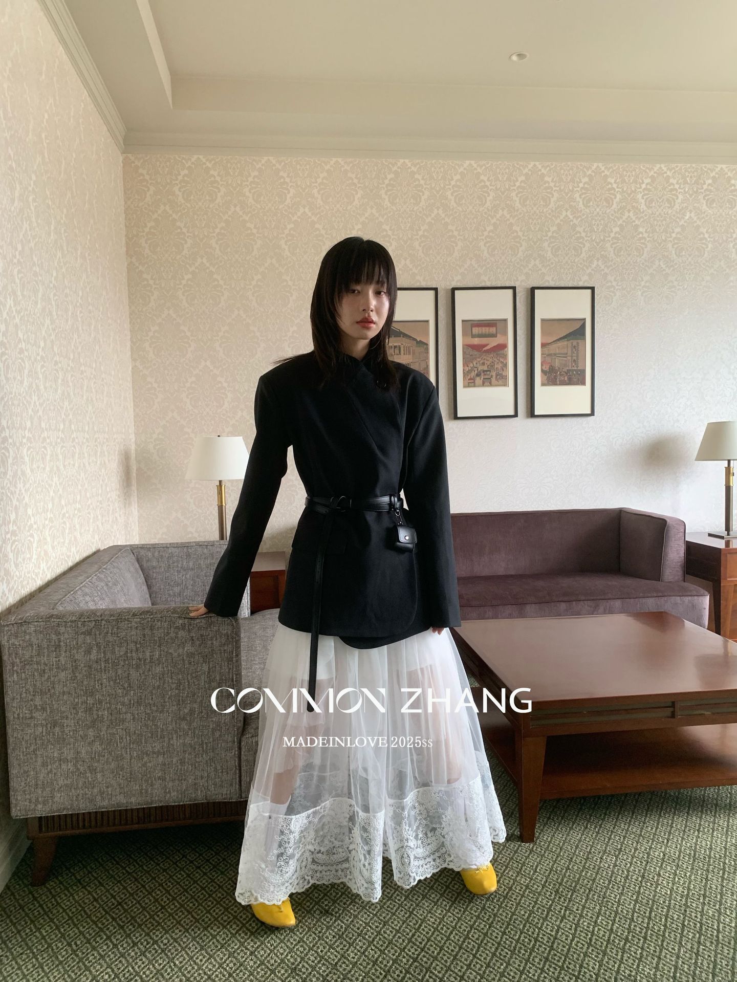 CZ ZHANG韩版网纱蕾丝拼接层次感微透高腰显瘦a字半身裙女B12103详情24