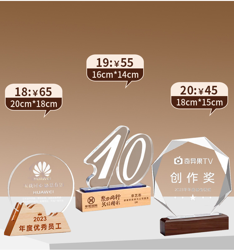 新款水晶奖杯奖牌小金人树脂奖杯定制金属篮球足球创意木质授权牌详情16