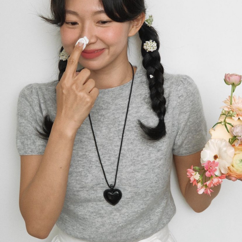 fever同款皮质爱心麻绳项链 黑桃心时髦百搭可调节可爱辣妹项链详情5