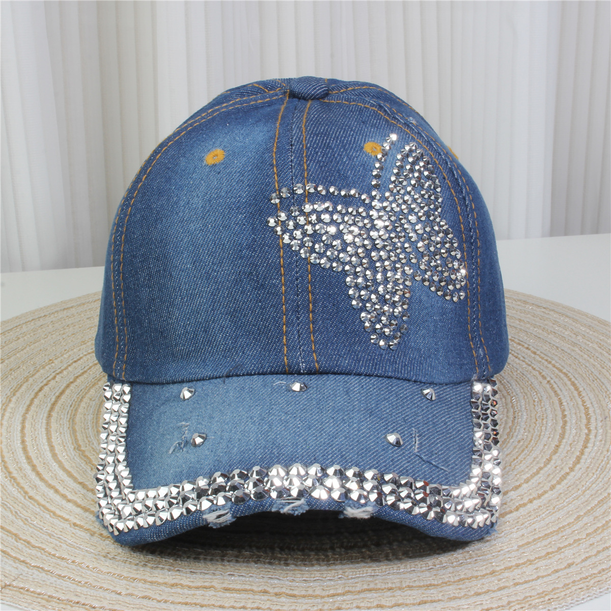 2024新款女士水钻镶钻牛仔布时尚洋气鸭舌帽休闲显脸小成人棒球帽详情10