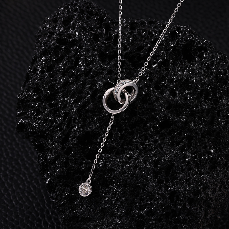 925 silver interlocking tassel pendant, light luxury and niche design sense, collarbone chain, simple ins cold style necklace pic 3