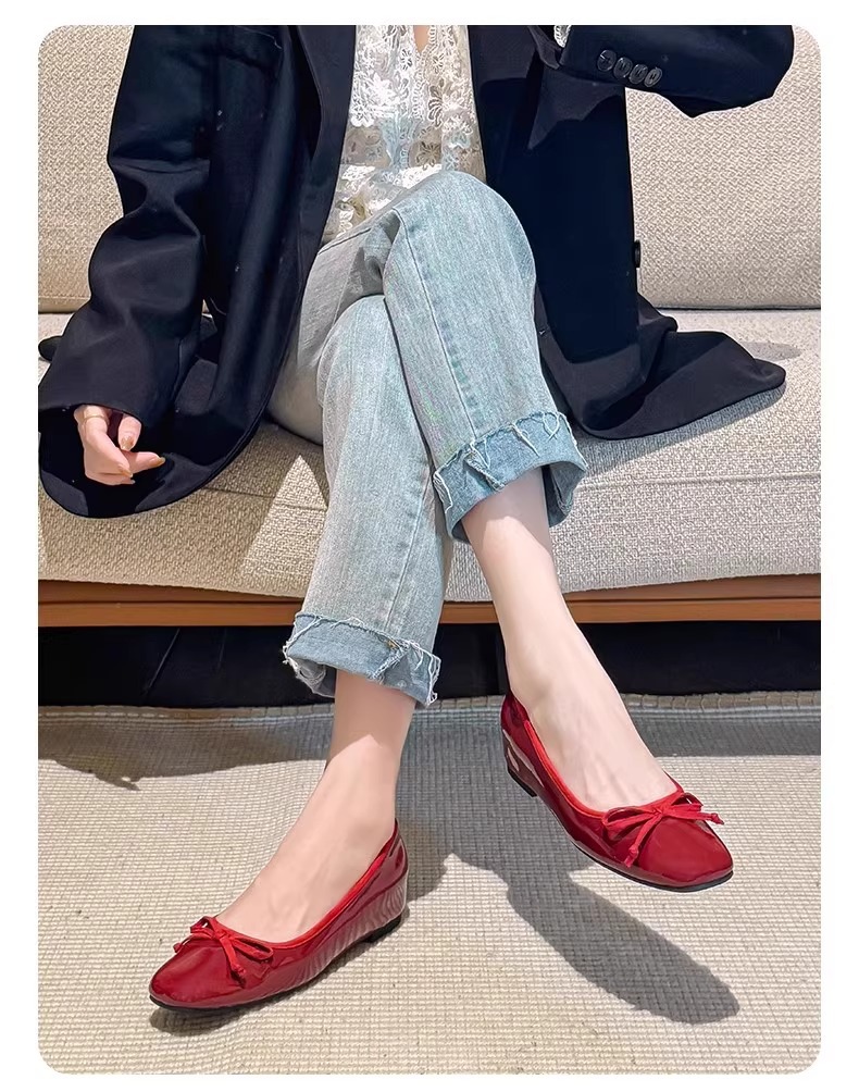 小个子蝴蝶结红色漆皮单鞋女鞋子2025年春秋新款内增高芭蕾舞婚鞋详情9