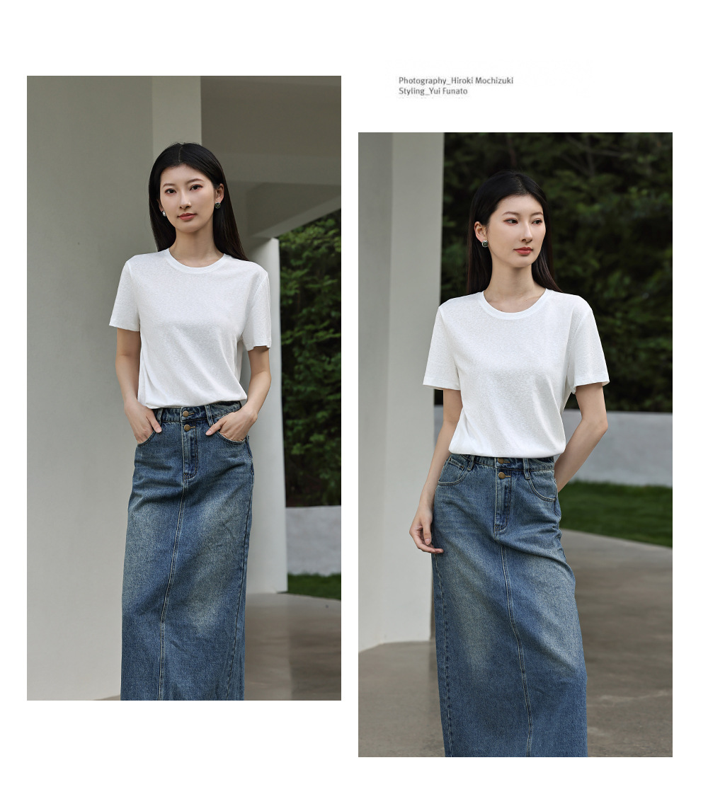 纯色棉亚麻圆领T恤女式春夏季薄款宽松上衣正肩显瘦套头休闲短袖详情24