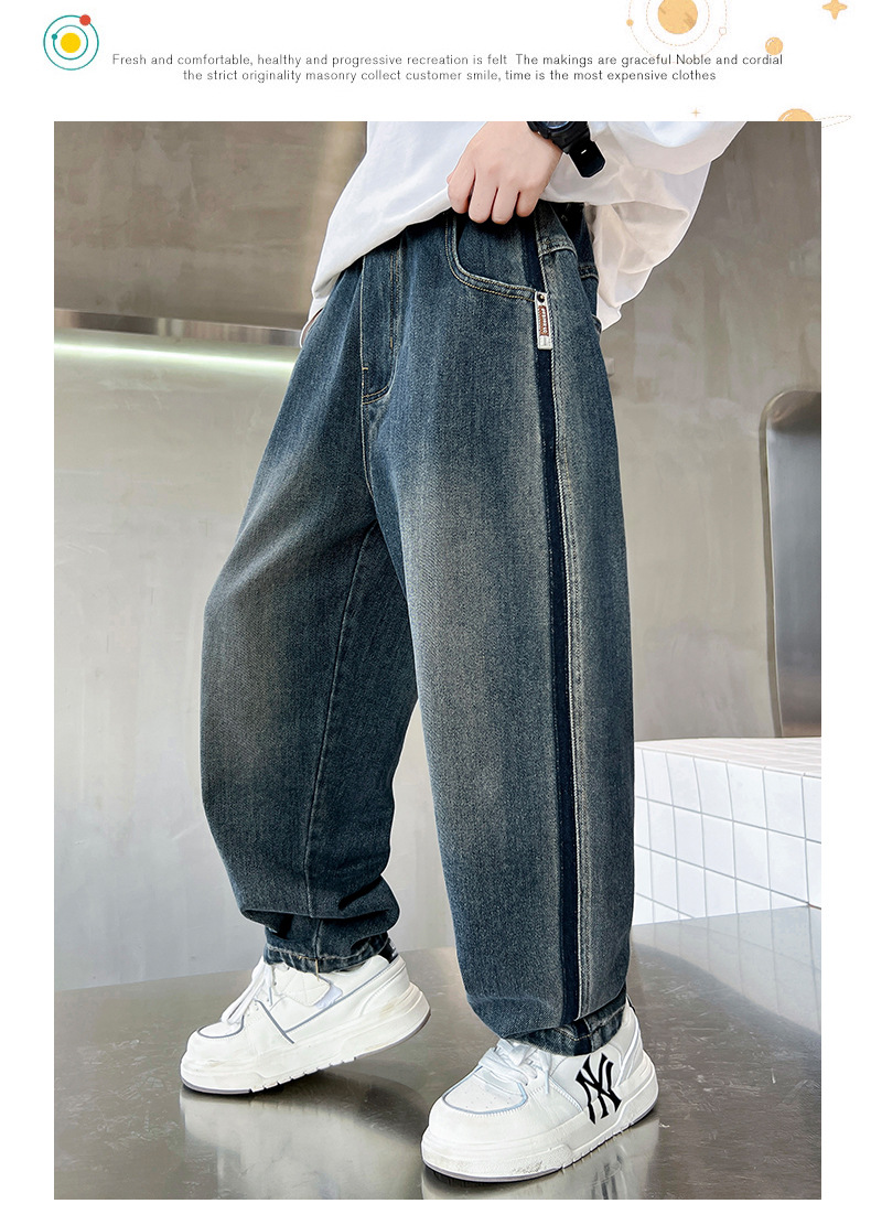 男童裤子秋冬款2024新款中大童直筒帅气男孩儿童冬装加绒牛仔裤冬详情6