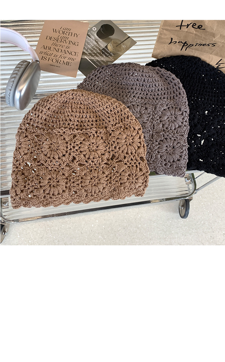 A collection of Japanese-style hand-woven headscarves, thin, hollowed-out woolen hats for women, and retro and artistic knitted hats pic 15