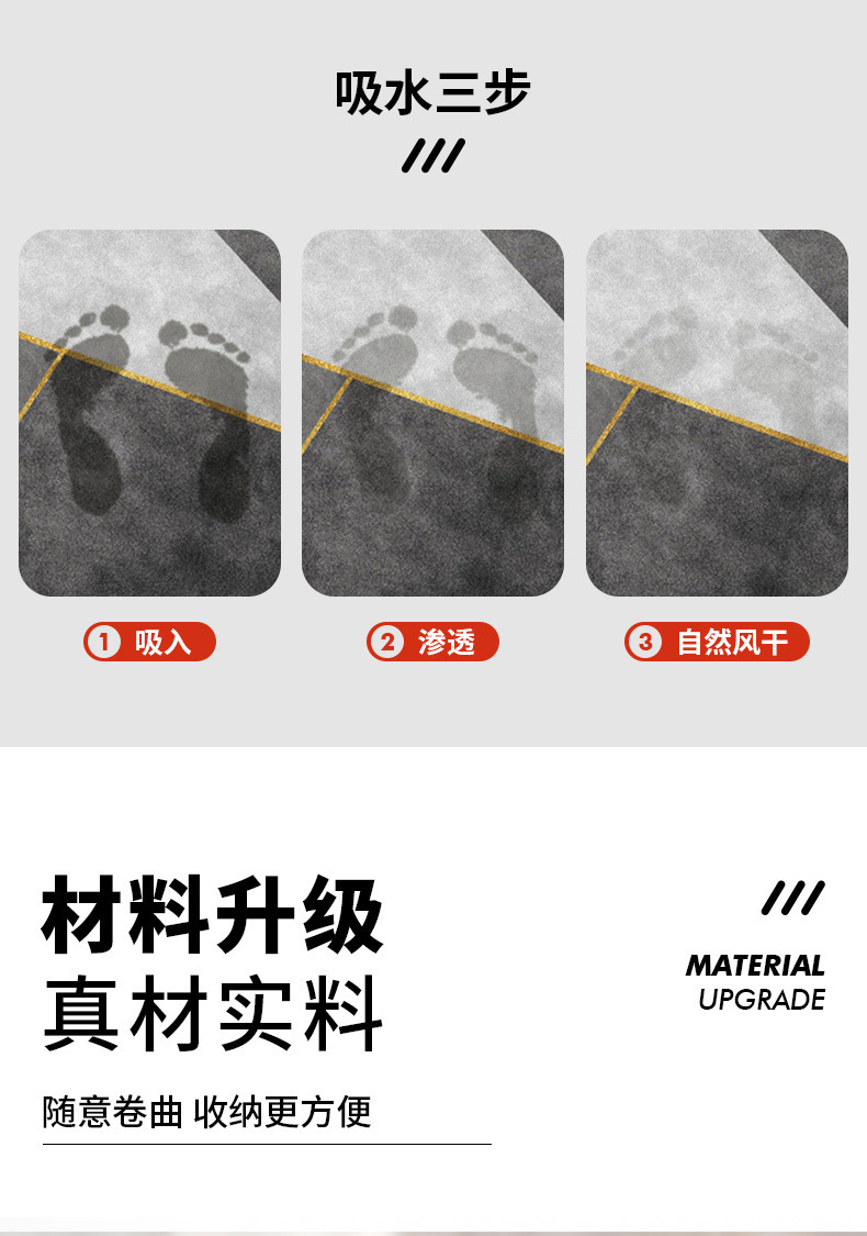 简约软硅藻泥地垫浴室吸水垫子家用卫生间门口速干防滑垫厕所脚垫详情4