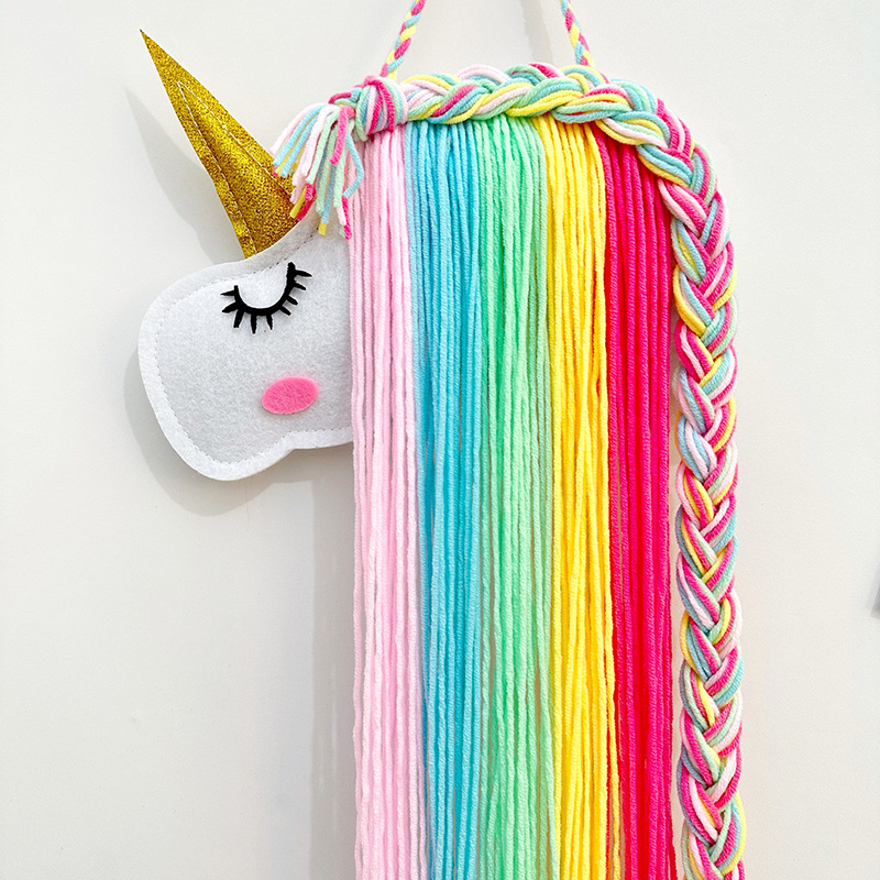 ins独角兽儿童发夹发饰收纳带整理架壁挂毛毡动物头儿童房间挂饰详情8