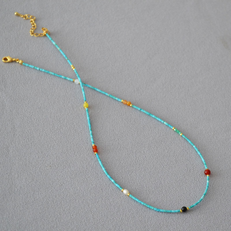 新中式小众设计复古文艺宫廷风极细绿松石串珠简约气质项链锁骨链详情11