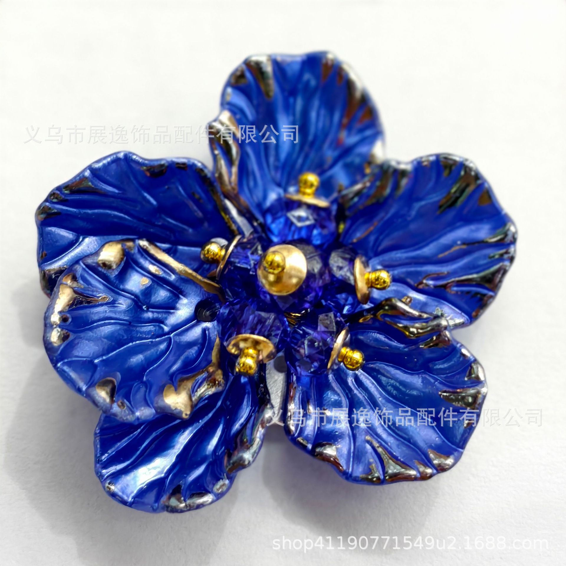 双层花朵 头饰复古发簪 染色多瓣花 S099手缝花ABS仿珍珠牡丹详情4