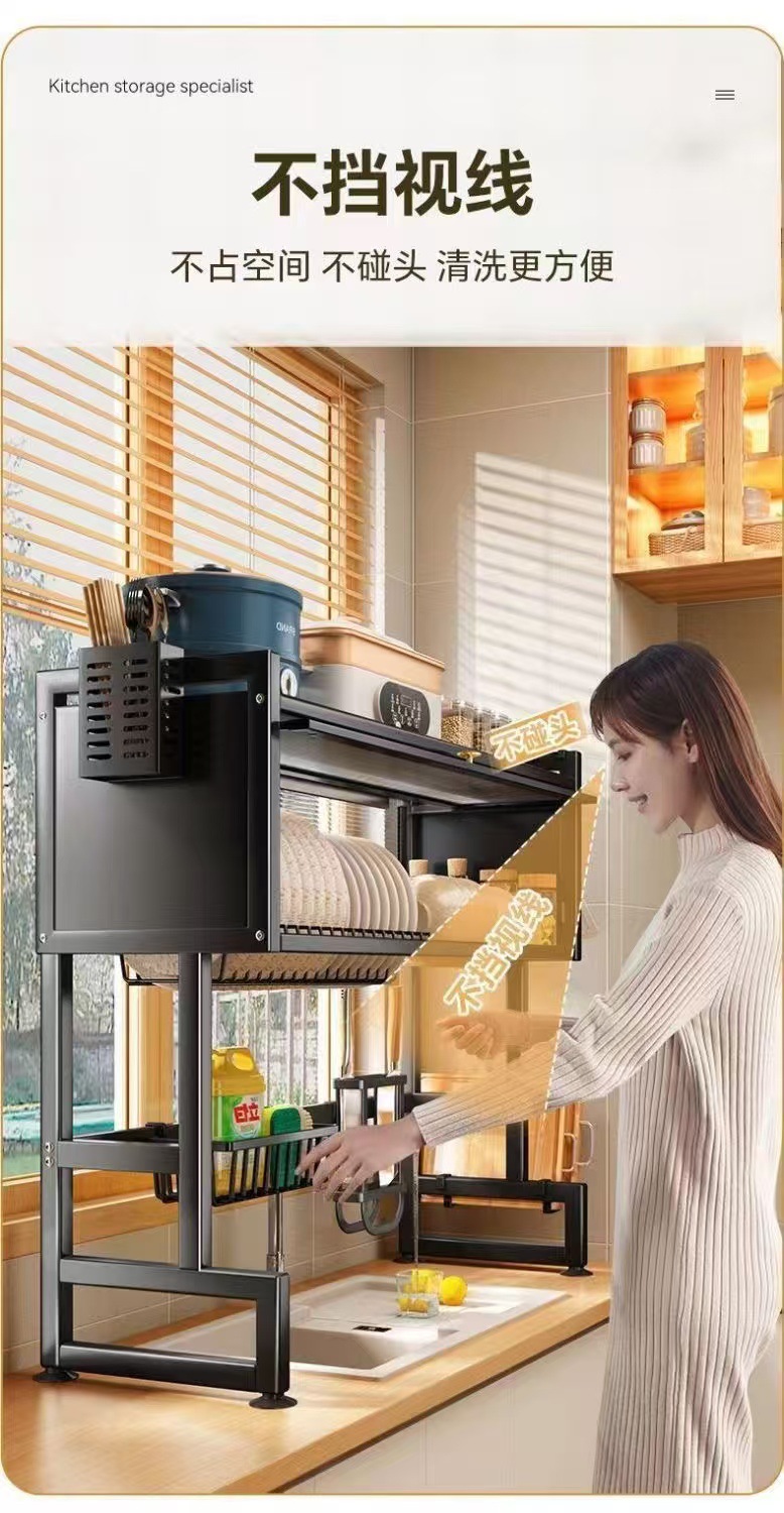 Kitchen sink storage rack, countertop, dust-proof and water-draining rack for dishes, multi-functional sink, simple bowl cabinet, storage wonder pic 10