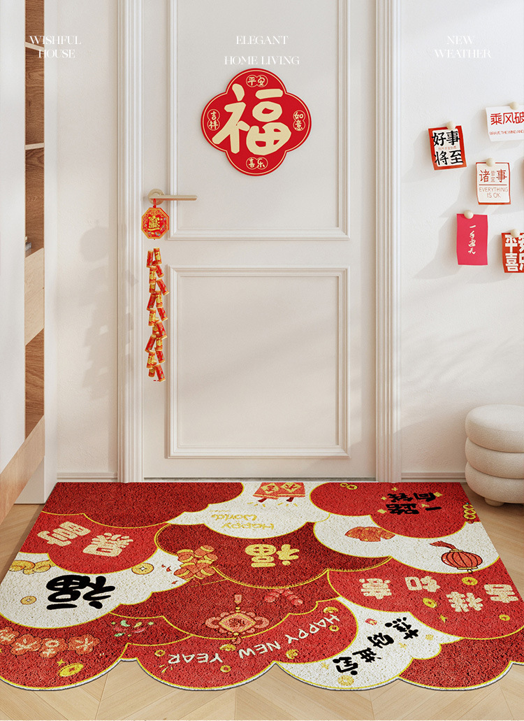 The red and festive entrance floor mat is dirt-resistant and easy to maintain. It is an anti-slip mat that can be cut into silk rings to scrape off mud and dirt pic 3